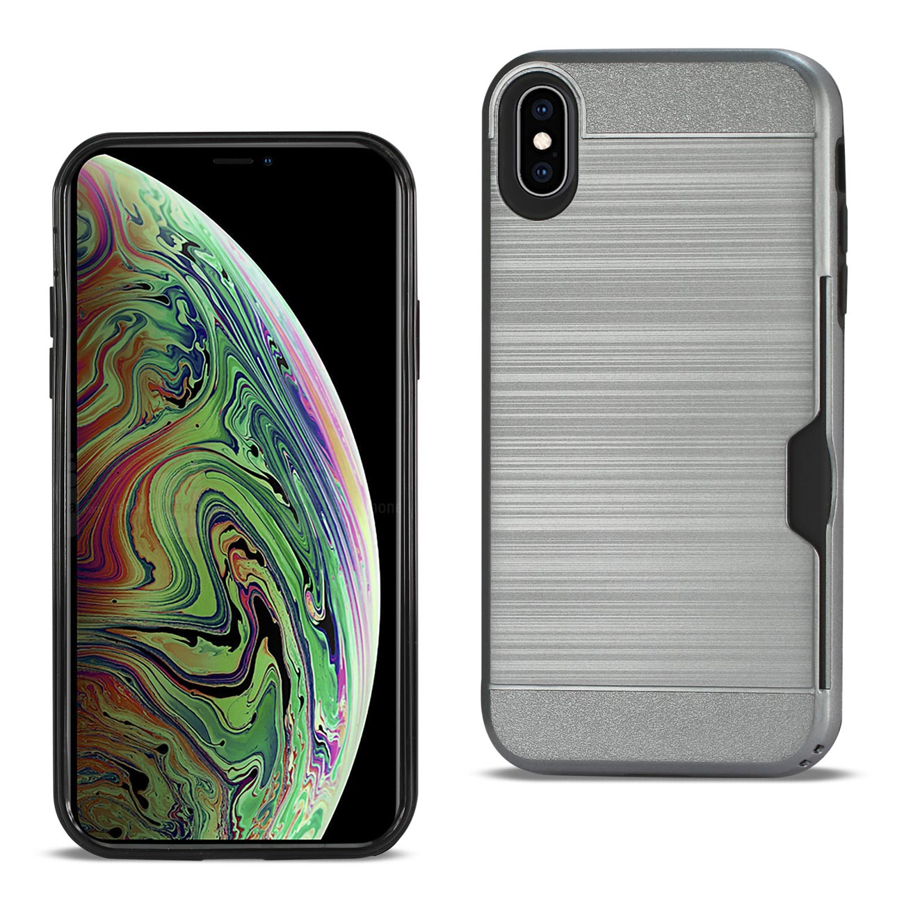 Reiko iPhone XS Max Slim Armor Hybrid Case With Card Holder In Gray